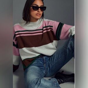Anthropologie Maeve The Carey’s Mock Neck Sweater, Striped, Small